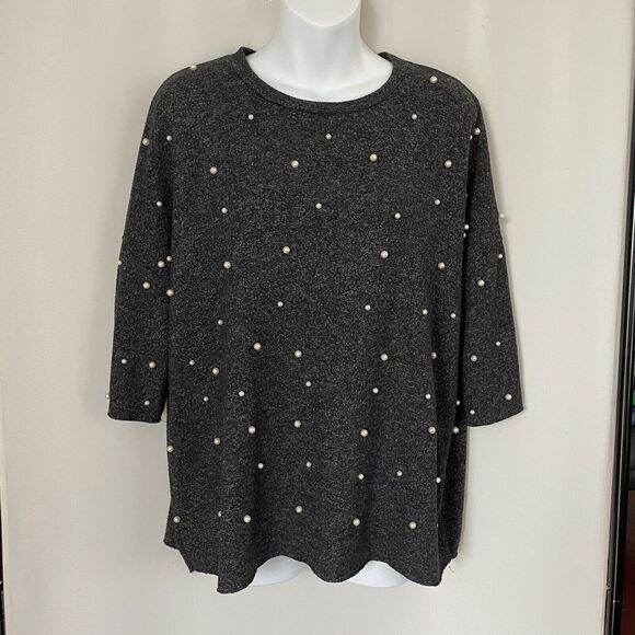 ZARA Pearl Buttery Soft Touch Sweater Charcoal Grey Oversized 3/4 Sleeves SZ S - Picture 4 of 12